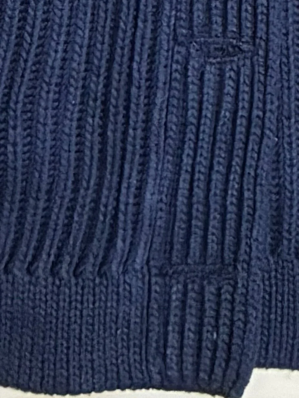 Vintage I. Magnin Navy Blue Chunky Rib Knit Shawl Collar Cardigan Sweater Size-M